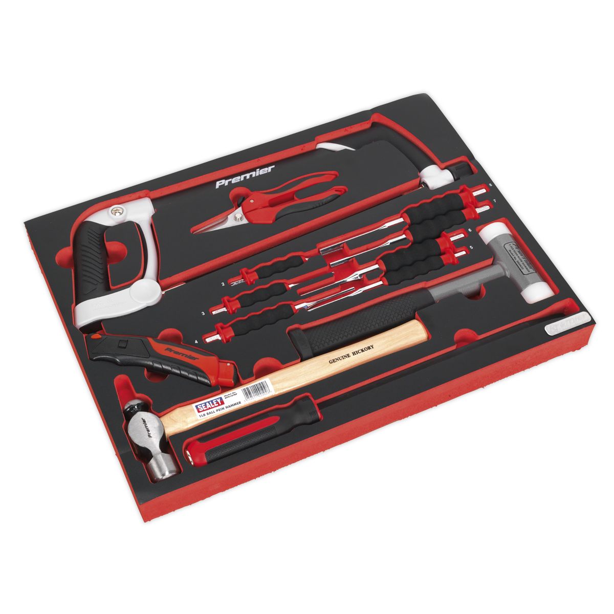 Sealey Premier Platinum Hacksaw, Hammers & Punch Kit with Tool Tray 13pc - Image 1