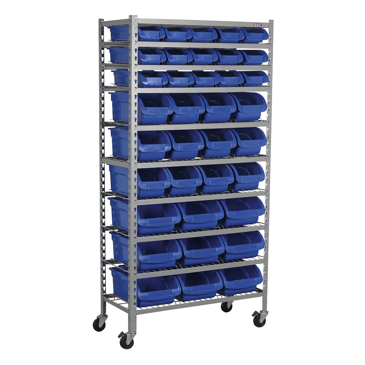 Sealey Mobile Bin Storage System with 36 Bins - Image 1