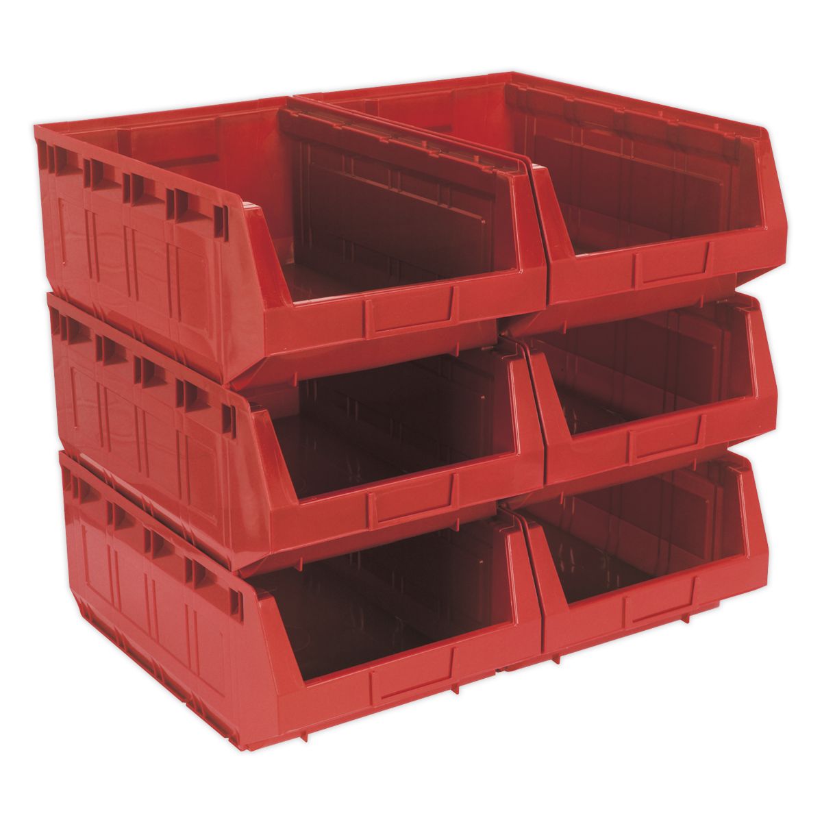 Sealey Plastic Storage Bin 310 x 500 x 190mm, Red - Pack of 6 - Image 1
