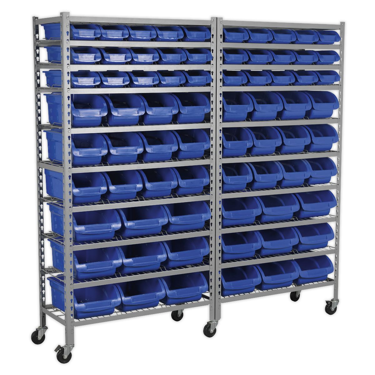 Sealey Mobile Bin Storage System with 72 Bins - Image 1
