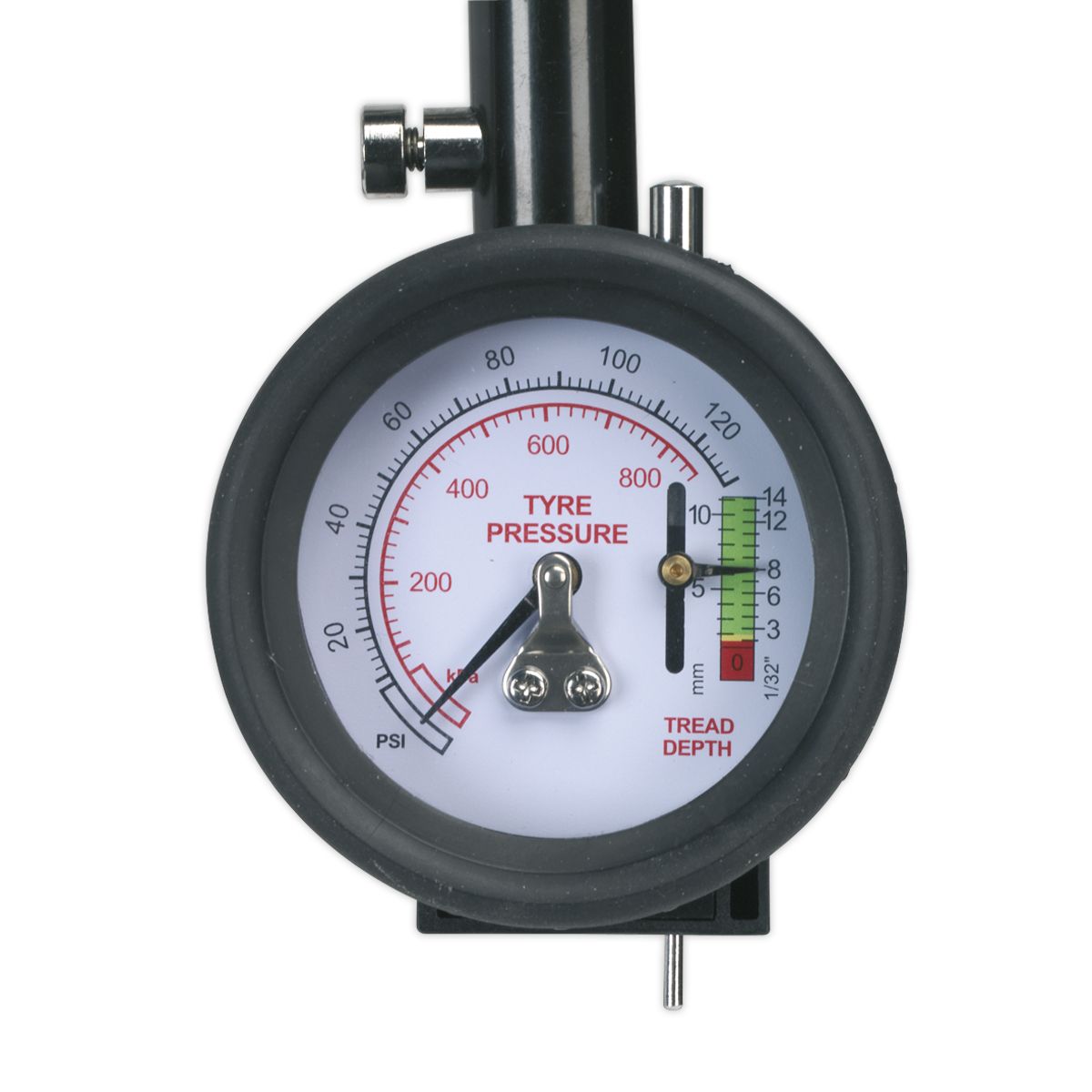 Sealey Tyre Pressure Gauge & Tyre Tread Depth Gauge with Flexible Hose 0-8bar(0-120psi) - Image 4