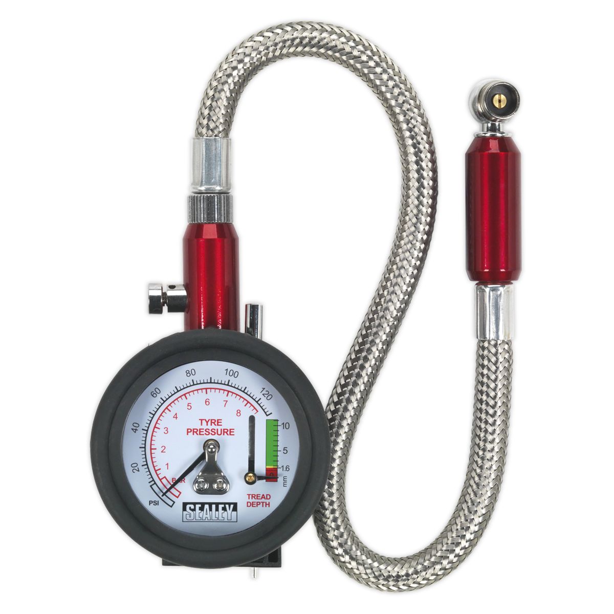 Sealey Tyre Pressure Gauge & Tyre Tread Depth Gauge with Flexible Hose 0-8bar(0-120psi) - Image 5