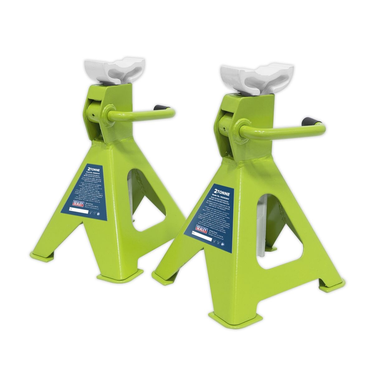 Sealey Ratchet Type Axle Stands (Pair) 2 Tonne Capacity per Stand - Hi-Vis Green - Image 3