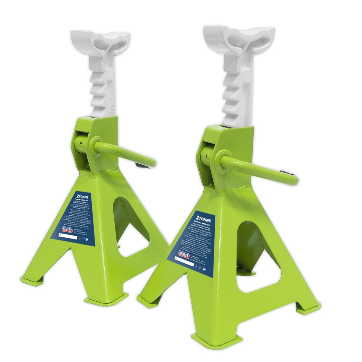 Sealey Ratchet Type Axle Stands (Pair) 2 Tonne Capacity per Stand - Hi-Vis Green - Image 6