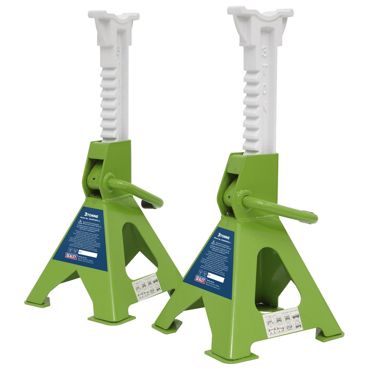 Sealey Ratchet Type Axle Stands (Pair) 3 Tonne Capacity per Stand - Hi-Vis Green - Image 3