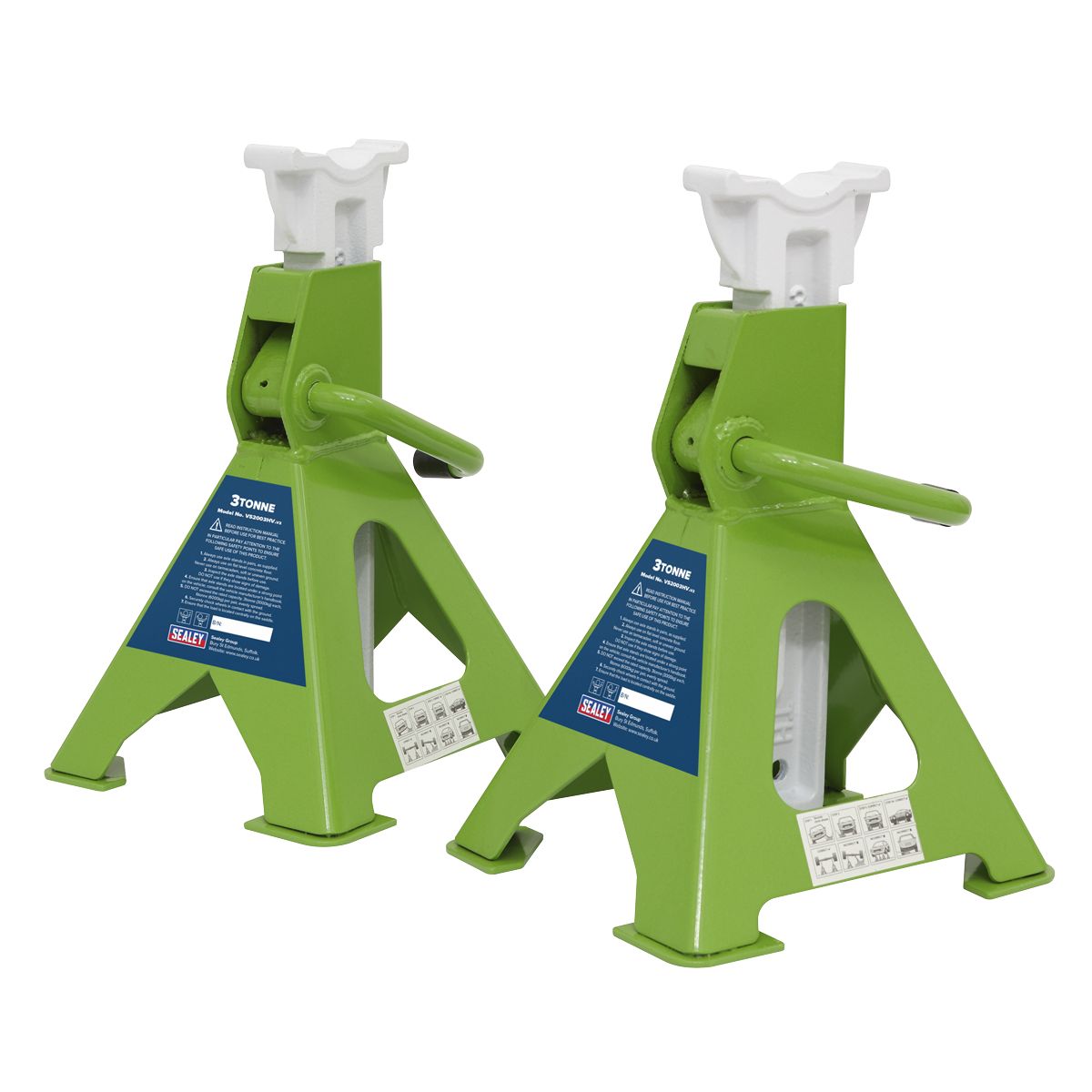 Sealey Ratchet Type Axle Stands (Pair) 3 Tonne Capacity per Stand - Hi-Vis Green - Image 4