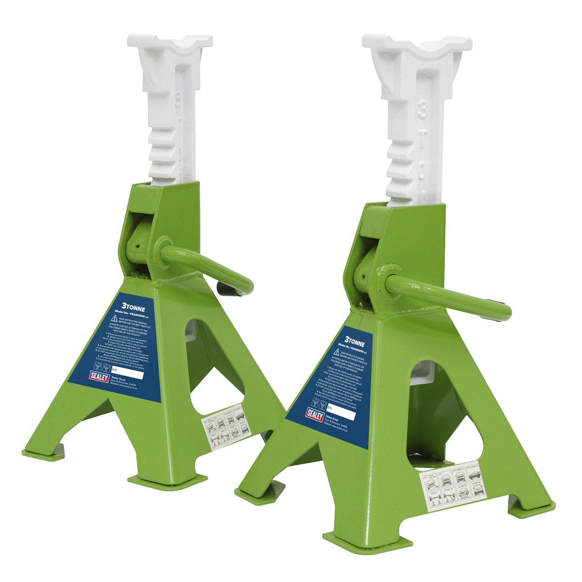 Sealey Ratchet Type Axle Stands (Pair) 3 Tonne Capacity per Stand - Hi-Vis Green - Image 10