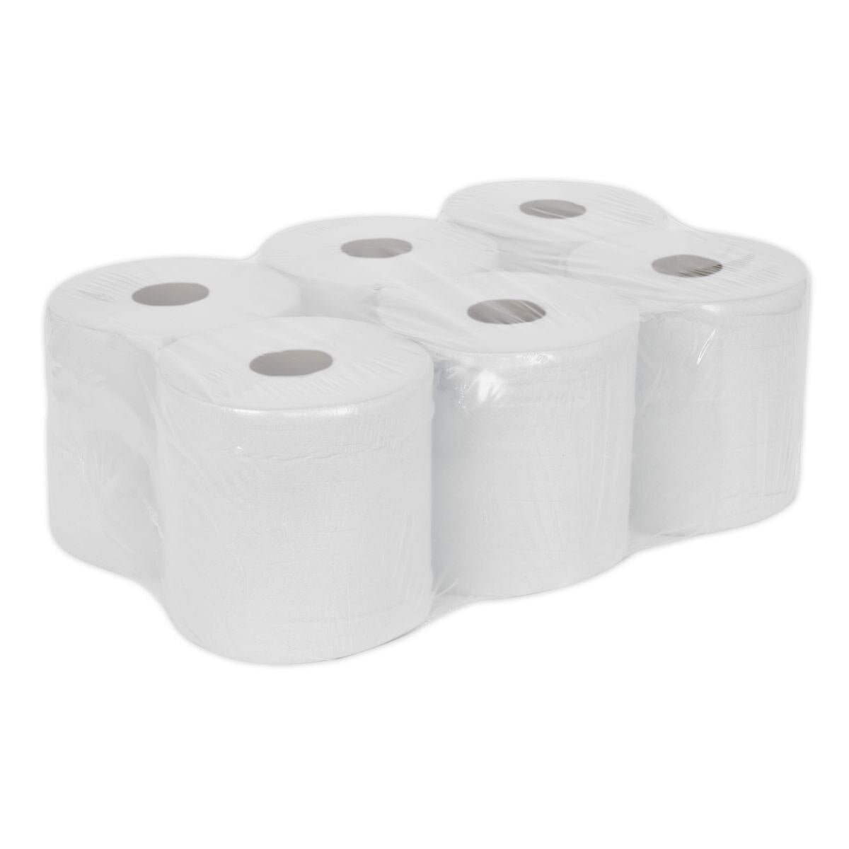 Sealey 2-Ply Embossed White Paper Roll 150m - Pack of 6 - Image 3
