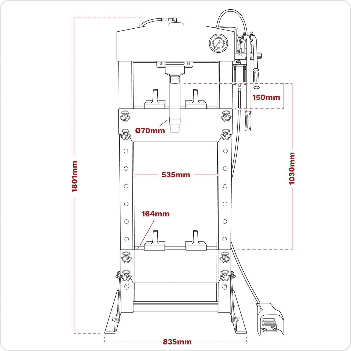 Sealey Premier Air/Hydraulic Floor Type Press with Foot Pedal 30 Tonne - Image 4