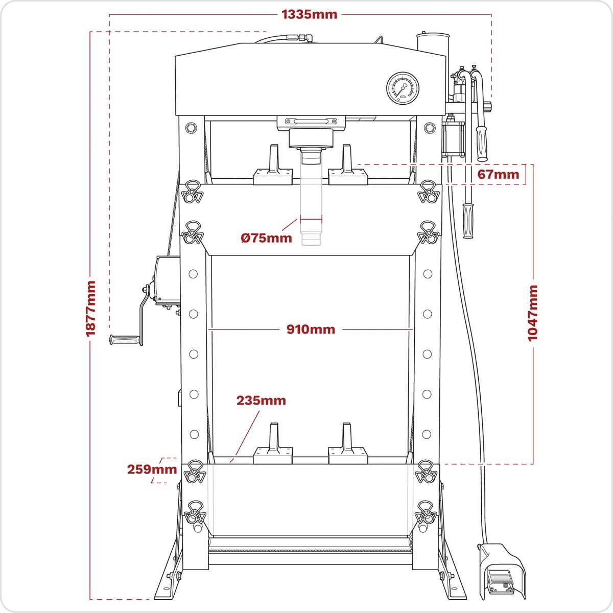 Sealey Premier Air/Hydraulic Floor Type Press with Foot Pedal 50 Tonne - Image 5