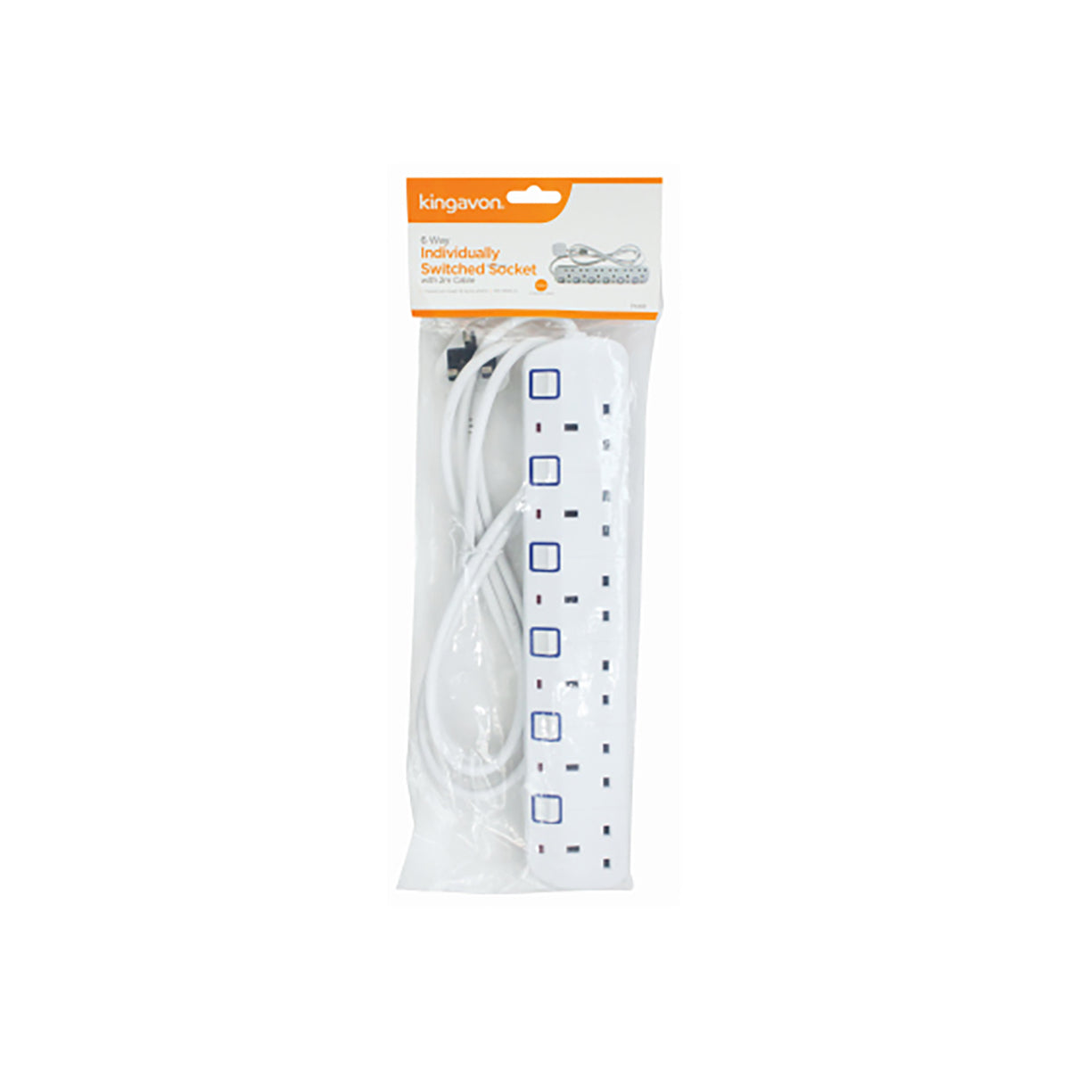 6 Way Extension Lead with Individual Switch Sockets - 2m Cable