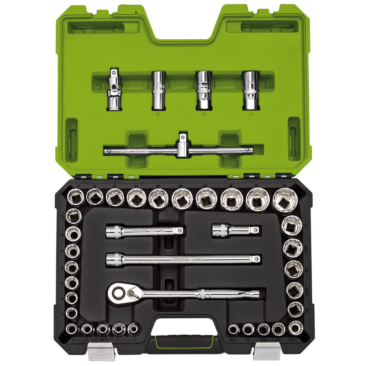 Draper Expert MM/AF Combined Socket Set, 1/2" Sq. Dr., Green (41 Piece) - Image 1