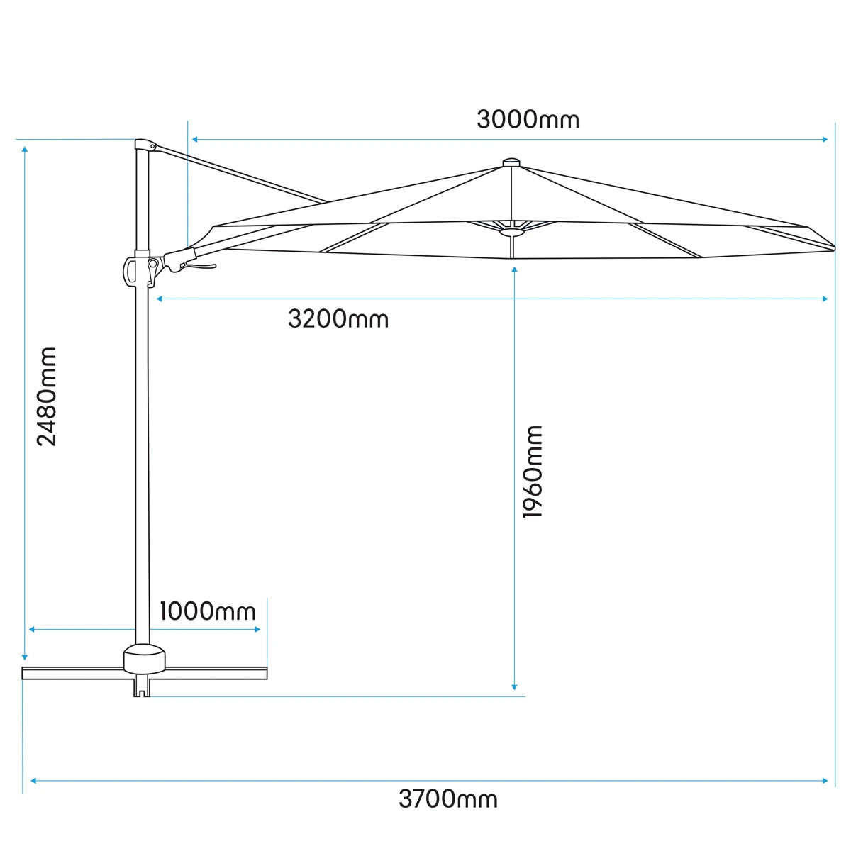 Dellonda Cantilever Parasol with 360° Rotation, Tilt & Cover 3m - Cream DG268