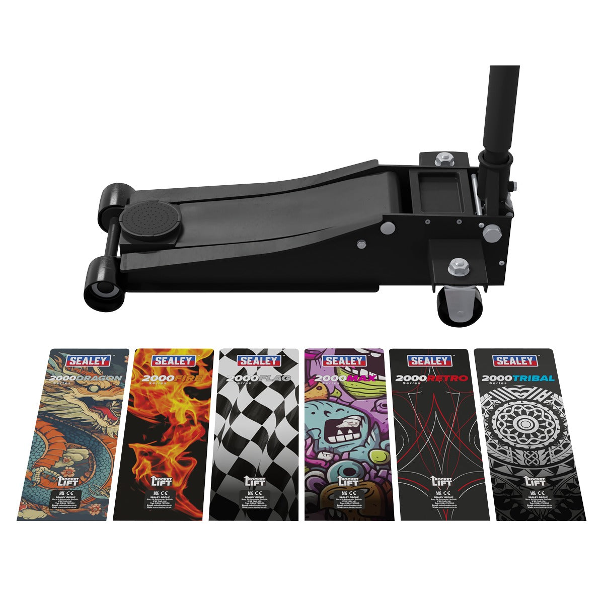 Sealey Low Profile Custom Design Trolley Jack with Rocket Lift 2 Tonne - Black 2000CB