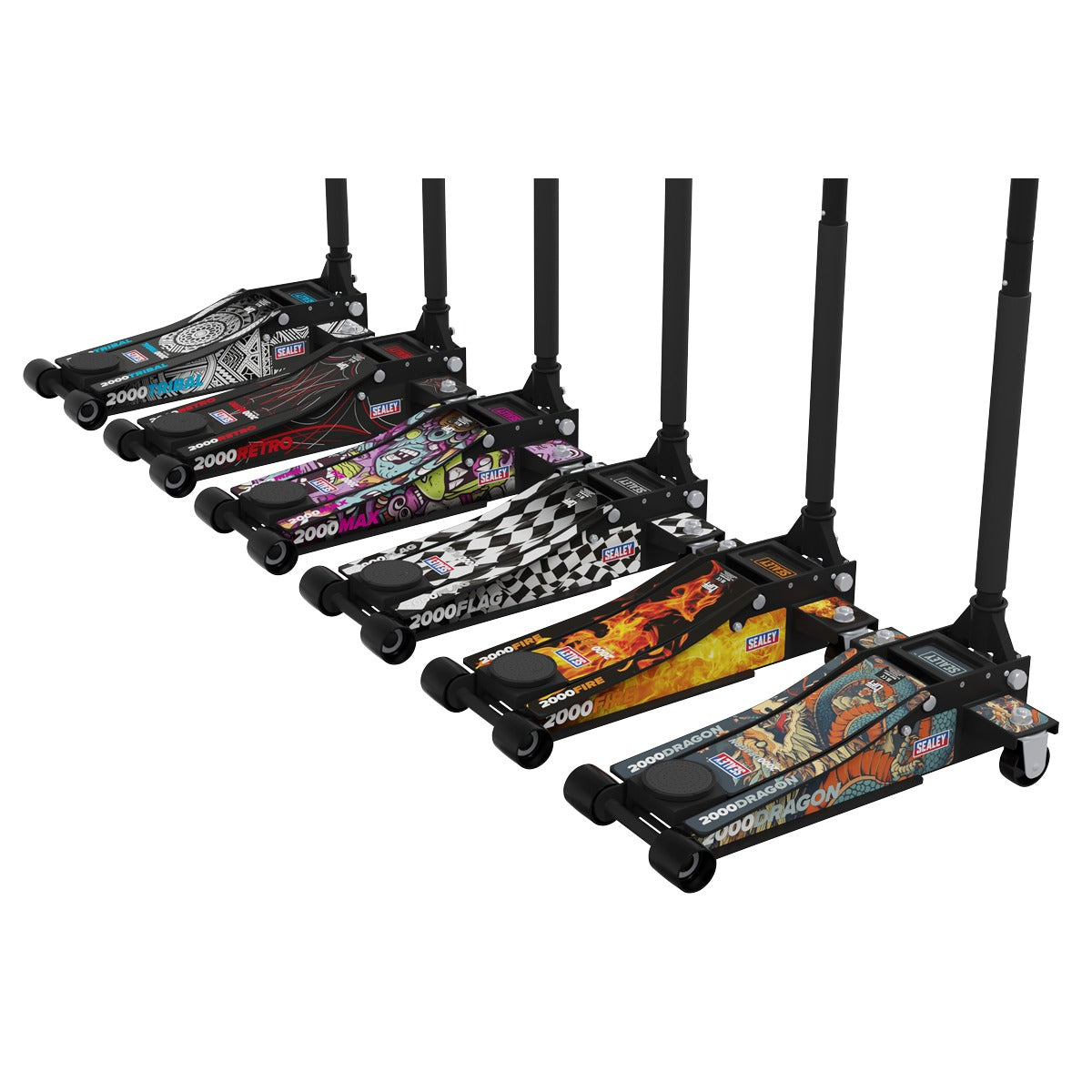Sealey Low Profile Custom Design Trolley Jack with Rocket Lift 2 Tonne - Black 2000CB