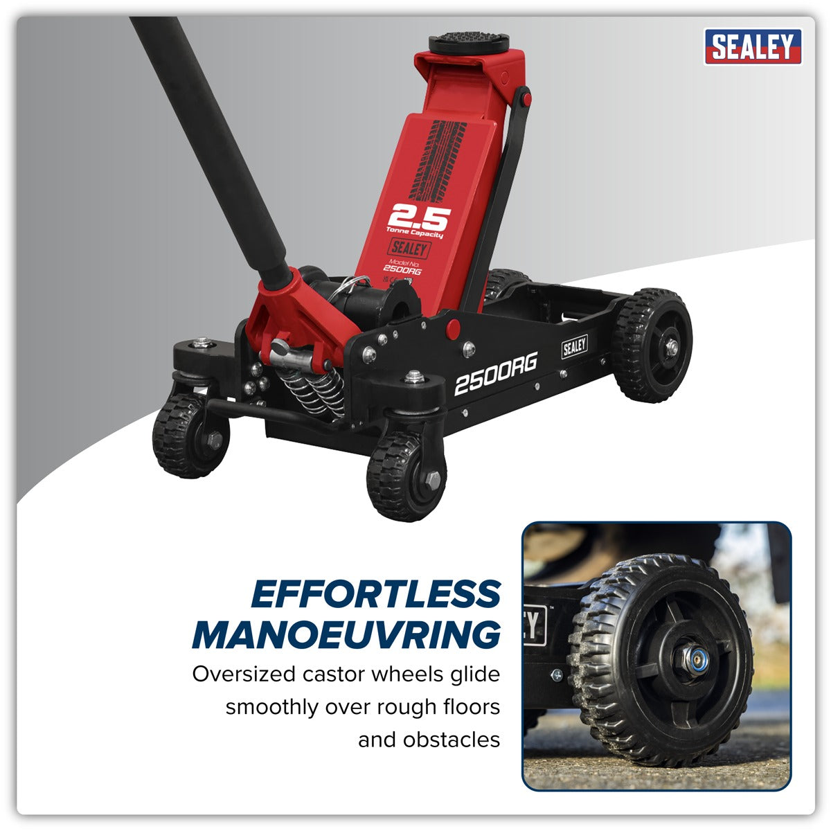 Sealey Big Wheel Hybrid Trolley Jack for Off-Road Vehicles, SUVs, Vans & 4x4s with Super Rocket Lift 2.5 Tonne 2500RG