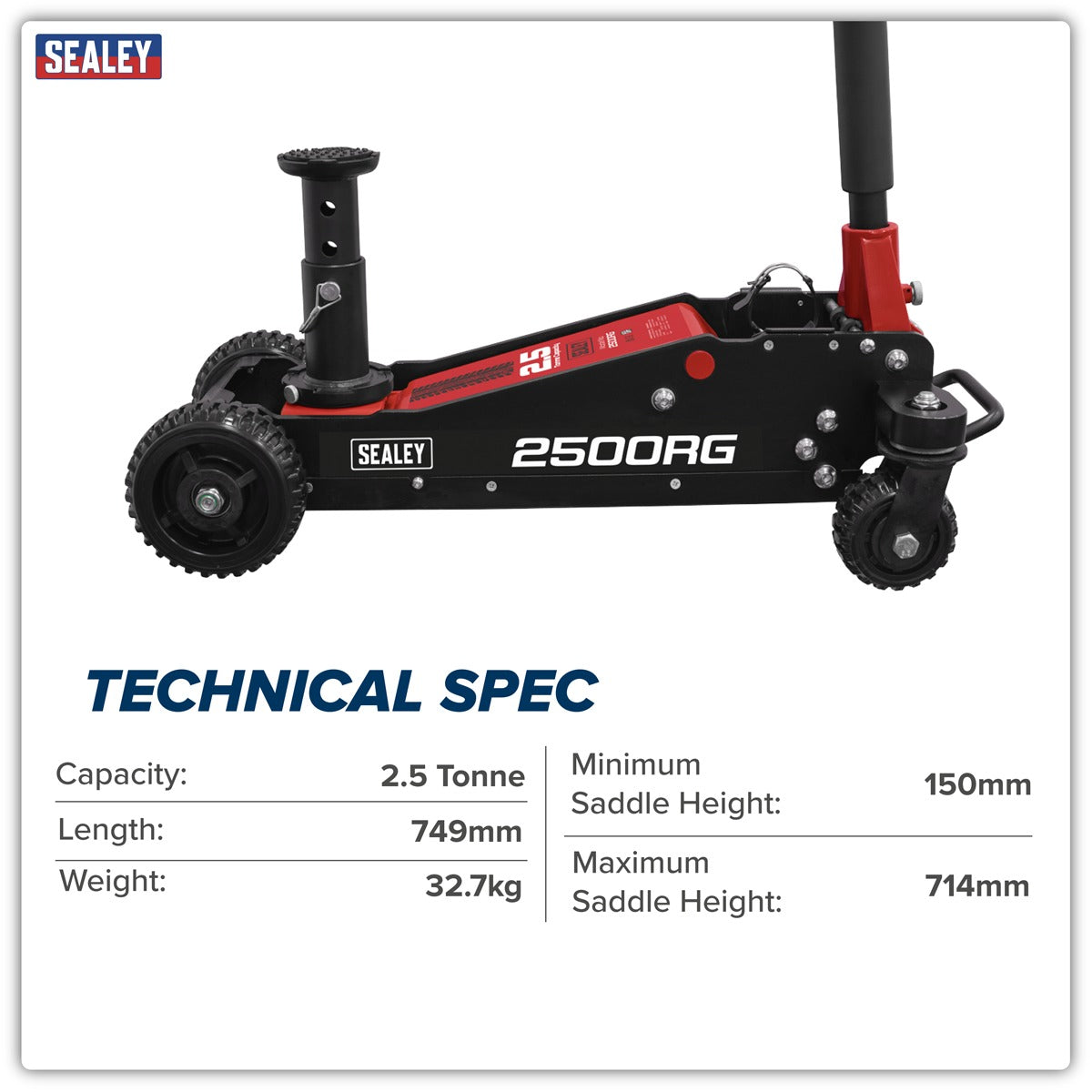 Sealey Big Wheel Hybrid Trolley Jack for Off-Road Vehicles, SUVs, Vans & 4x4s with Super Rocket Lift 2.5 Tonne 2500RG