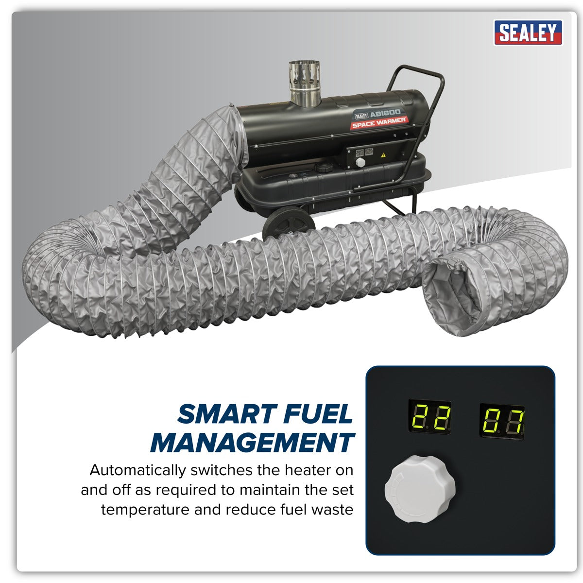 Sealey Space Warmer Indirect Kerosene/Diesel Heater 68,000Btu/hr with 5M Ducting ABI600COMBO