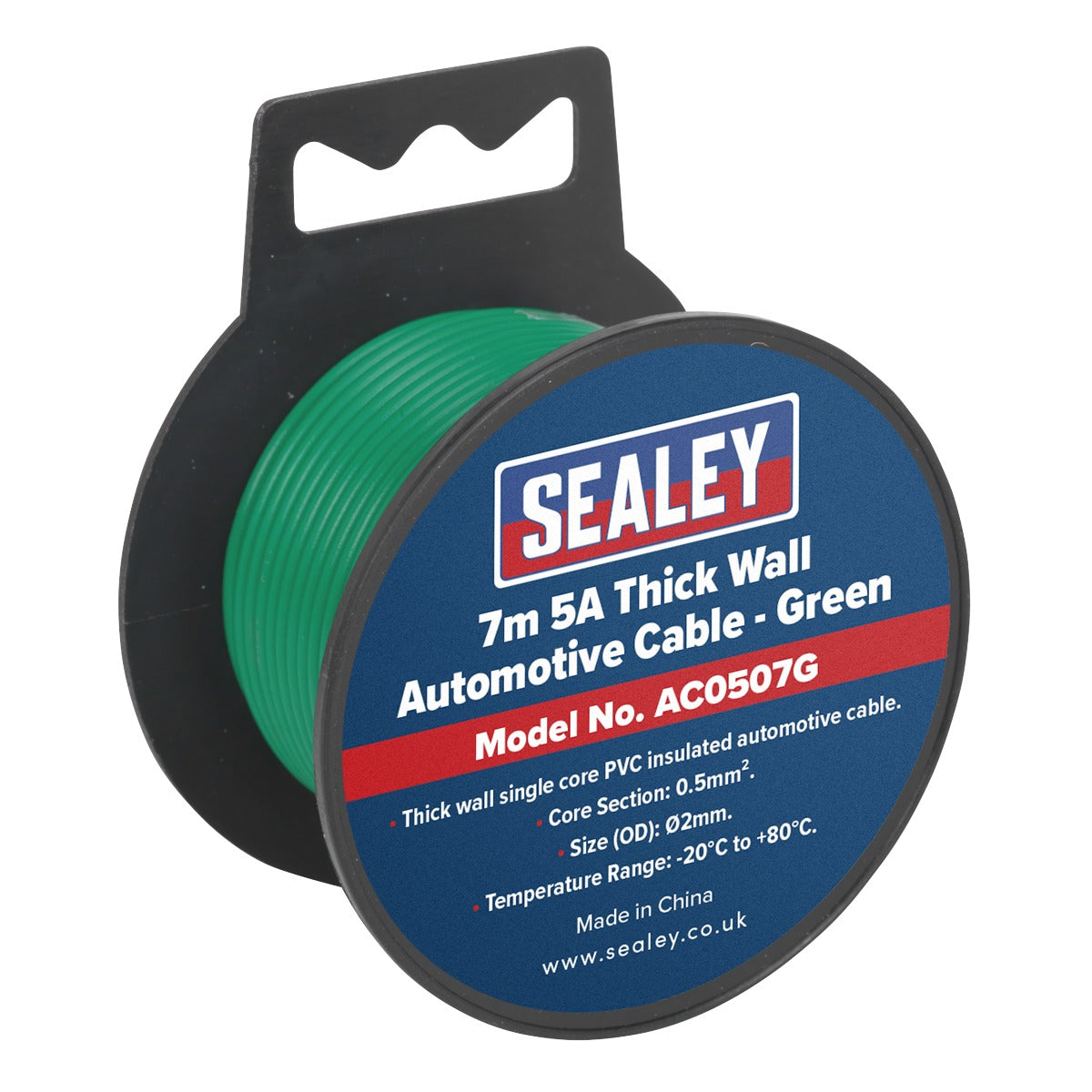 Sealey 5A Thick Wall Automotive Cable 7m - Green AC0507G