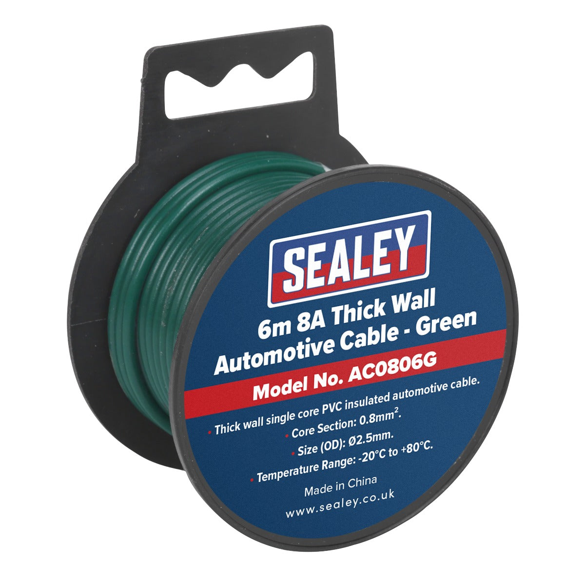 Sealey 8A Thick Wall Automotive Cable 6m - Green AC0806G