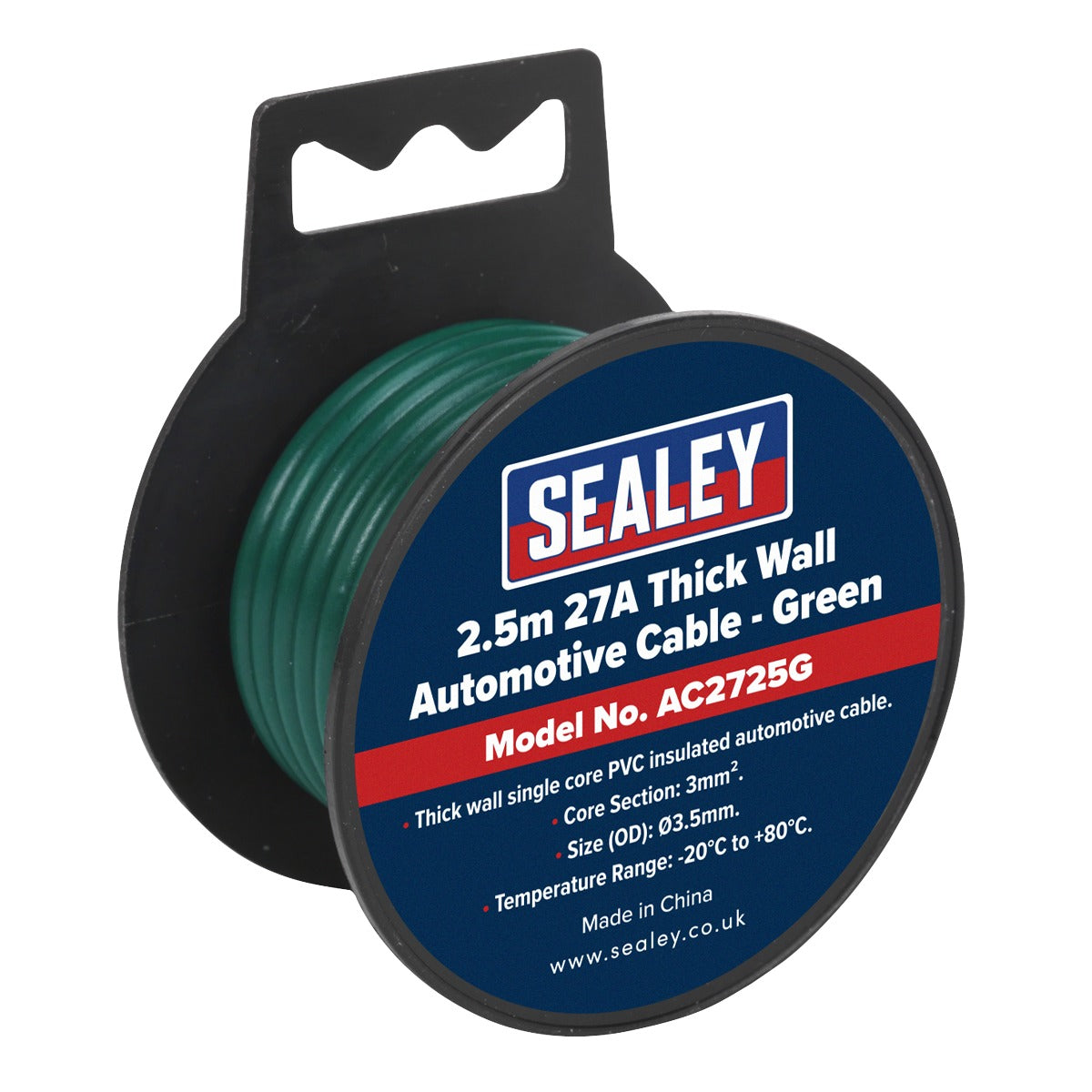 Sealey 27A Thick Wall Automotive Cable 2.5m - Green AC2725G