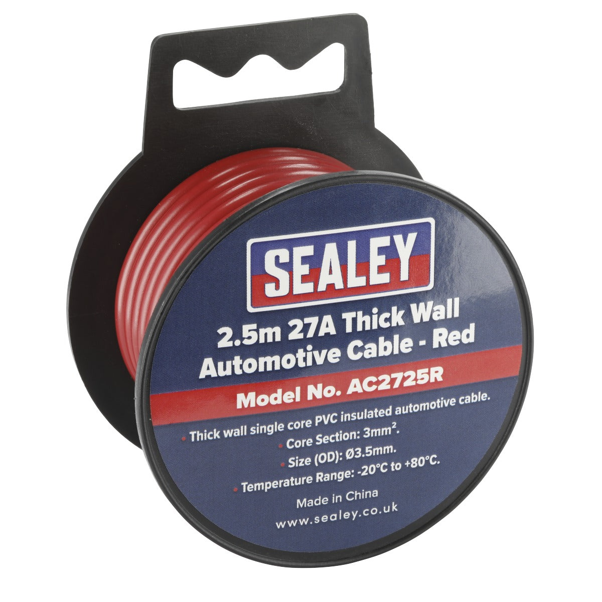 Sealey 27A Thick Wall Automotive Cable 2.5m - Red AC2725R