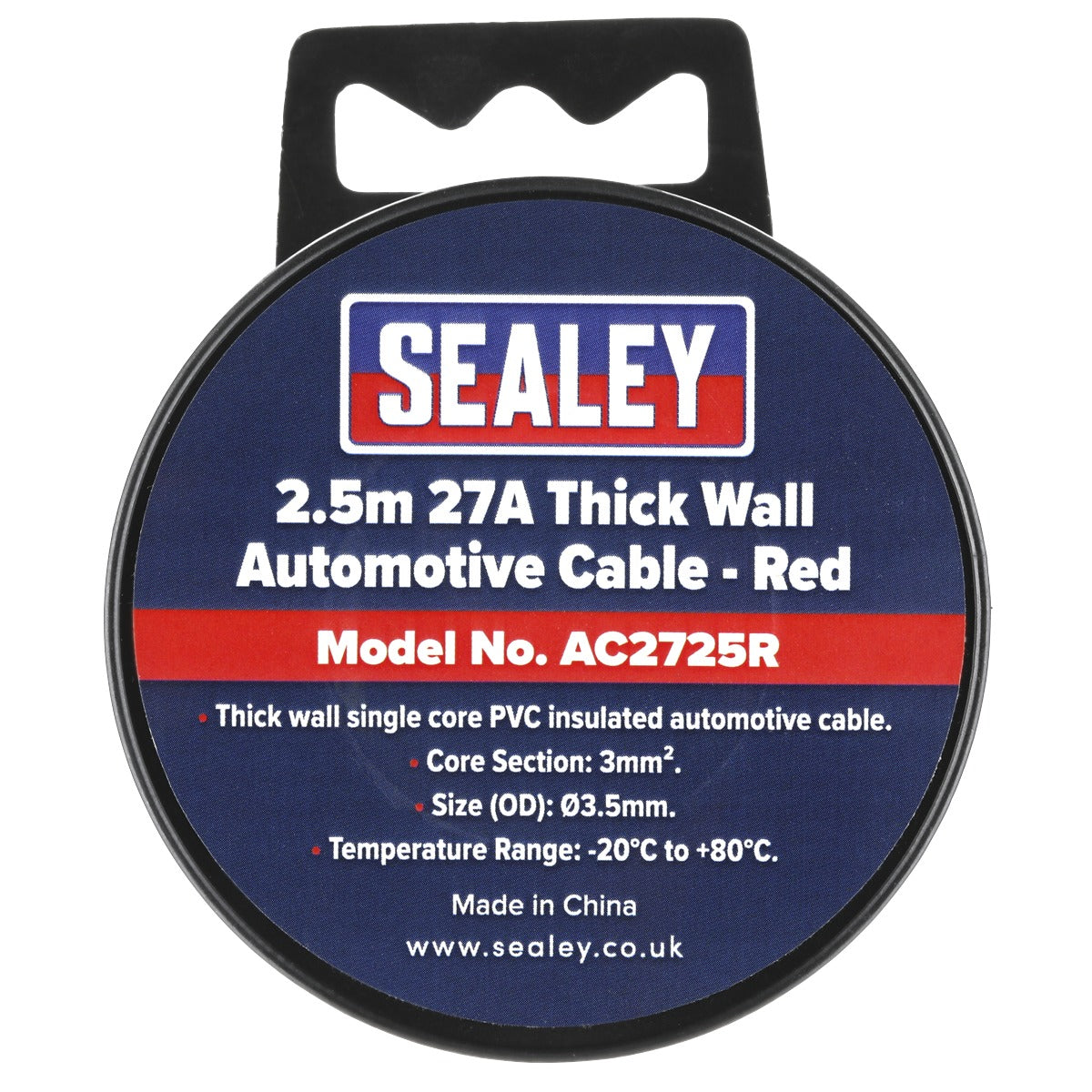 Sealey 27A Thick Wall Automotive Cable 2.5m - Red AC2725R