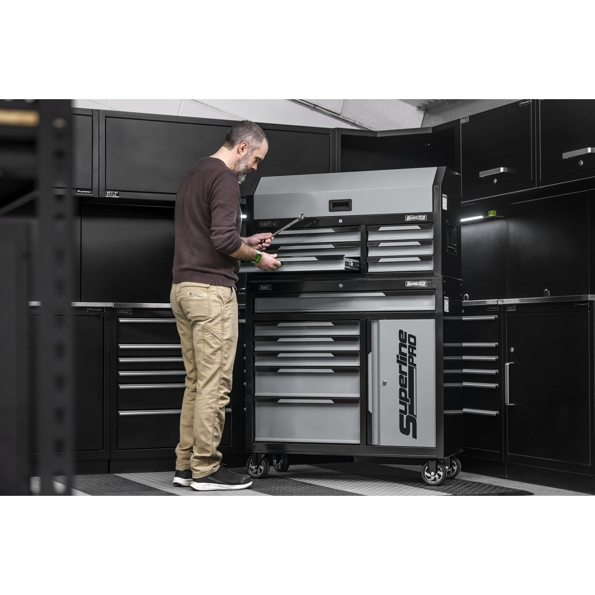 Sealey Superline Pro Topchest & Rollcab Combination 12 Drawer & 1 Door Cupboard - Grey AP1080GR