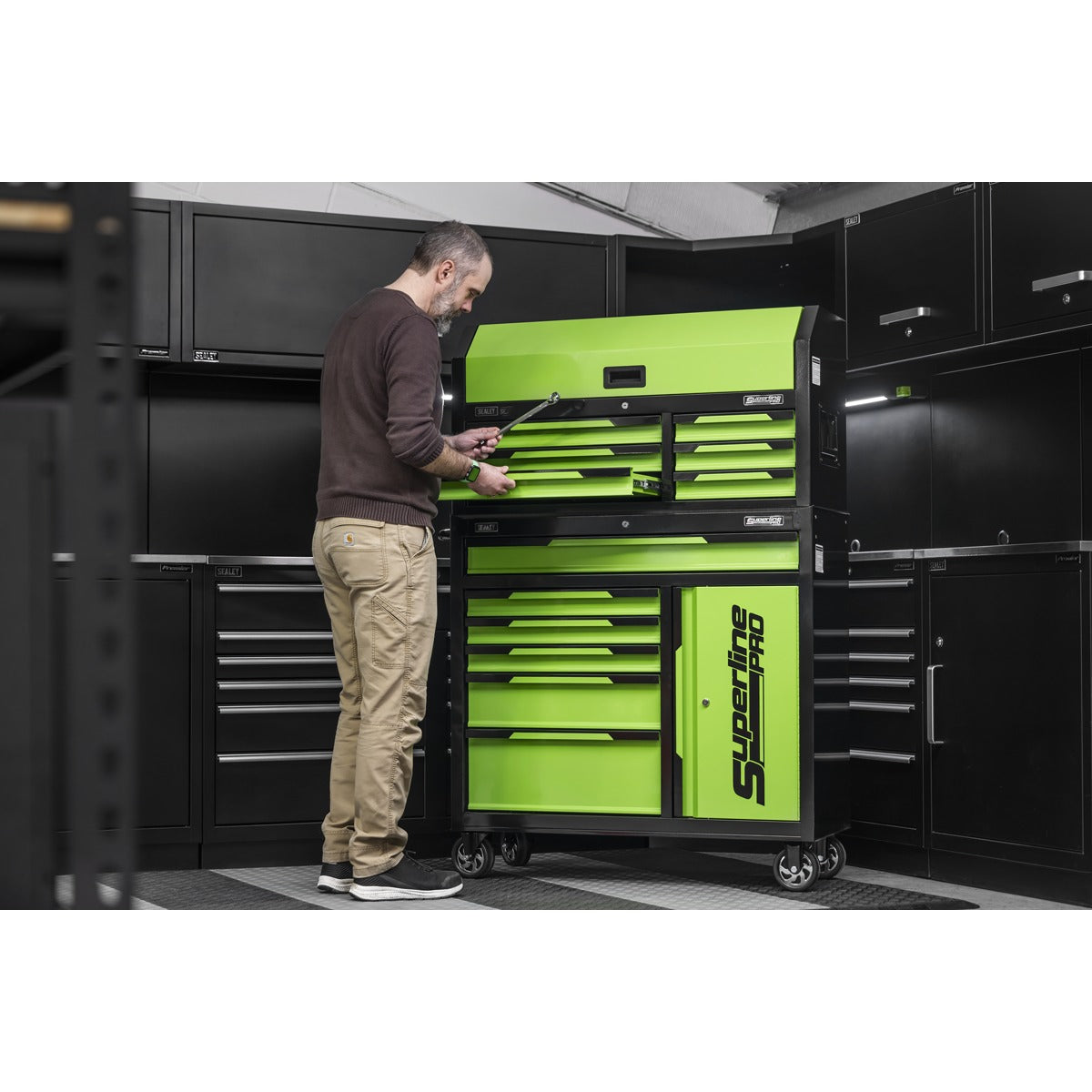 Sealey Superline Pro Topchest & Rollcab Combination 12 Drawer & 1 Door Cupboard - Green AP1080HVG