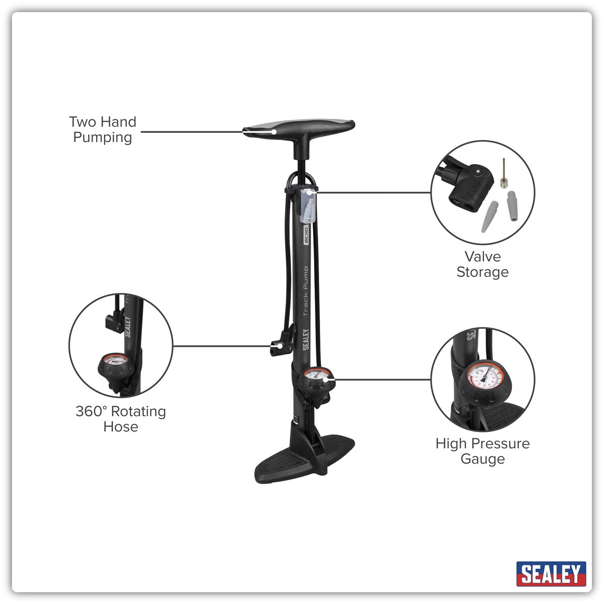 Sealey Track Pump with Dial Type Pressure Gauge BC110
