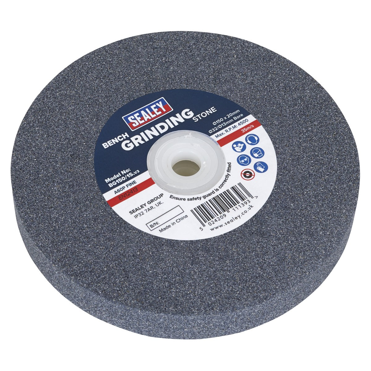 Sealey 150 x 20mm Grinding Stone 32(13)mm Bore - A60P Fine BG150/15