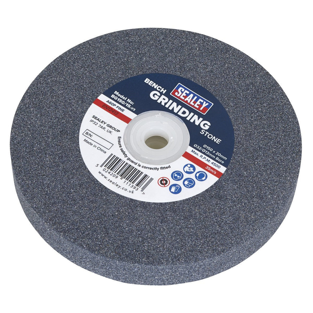 Sealey 150 x 20mm Grinding Stone 32(13)mm Bore - A60P Fine BG150/15