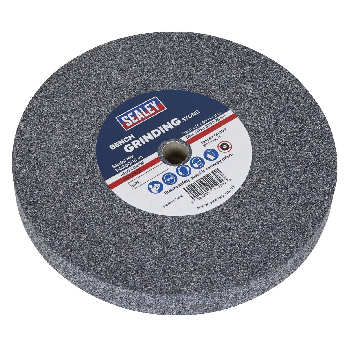 Sealey 200 x 25mm Grinding Stone 16mm Bore - A36Q Coarse BG200/16
