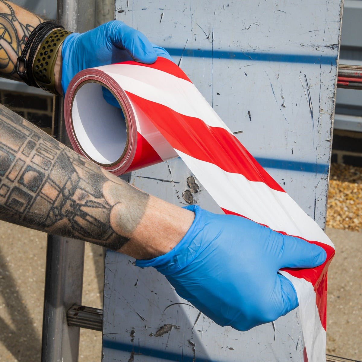 Sealey Non-Adhesive Hazard Warning Barrier Tape 80mm x 100m - Red/White BTRW