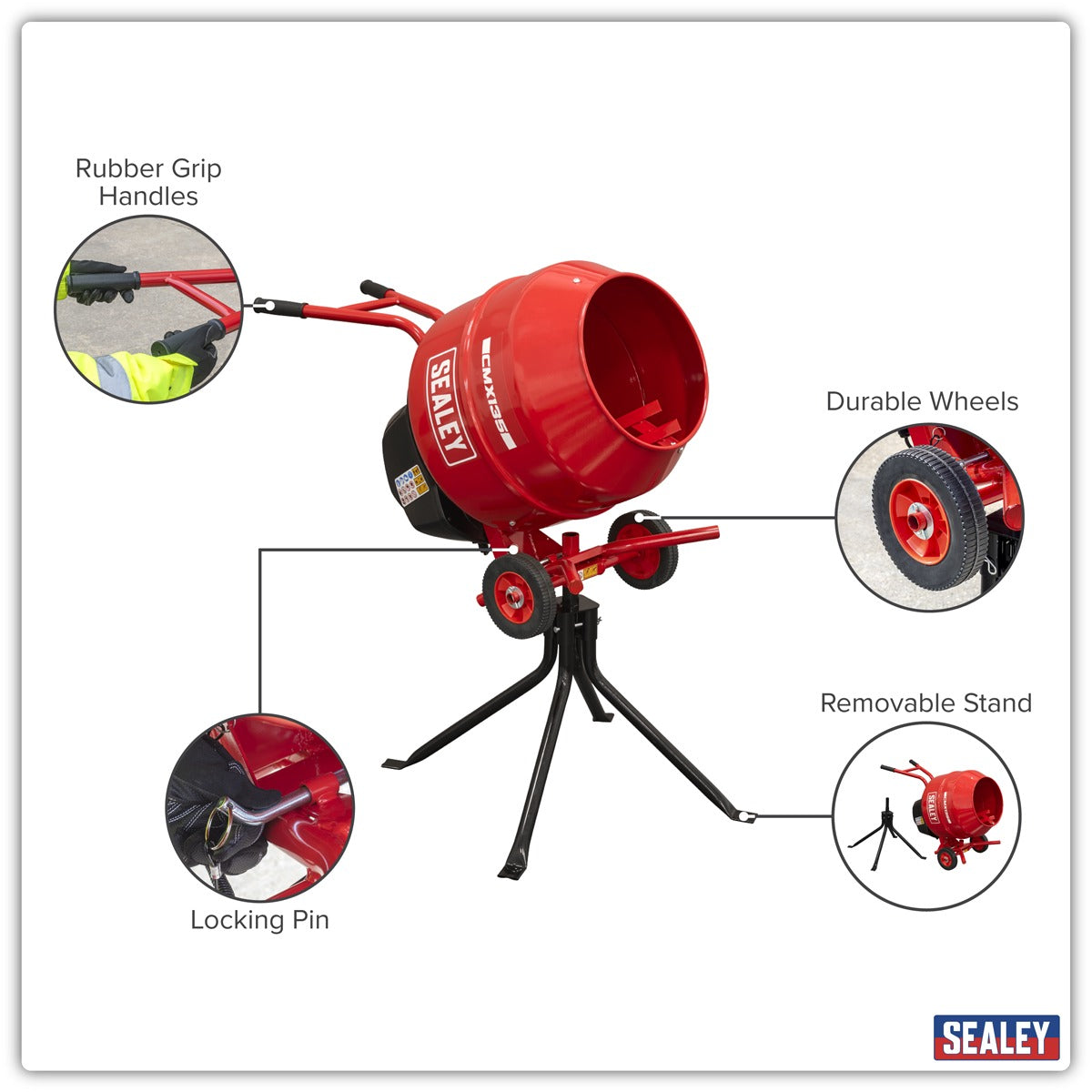 Sealey 135L Cement Mixer with Stand 550W CMX135