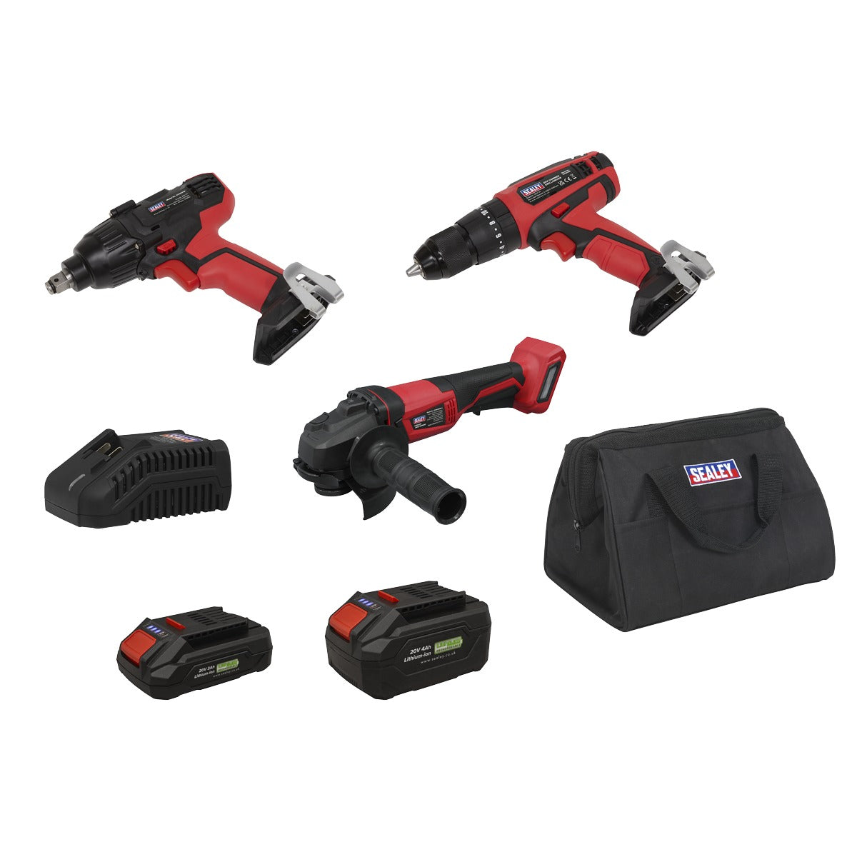 Sealey 3 x SV20 Series Cordless Power Tool Kit 20V Euro Plug - 2 Batteries CP20VCOMBO1EU