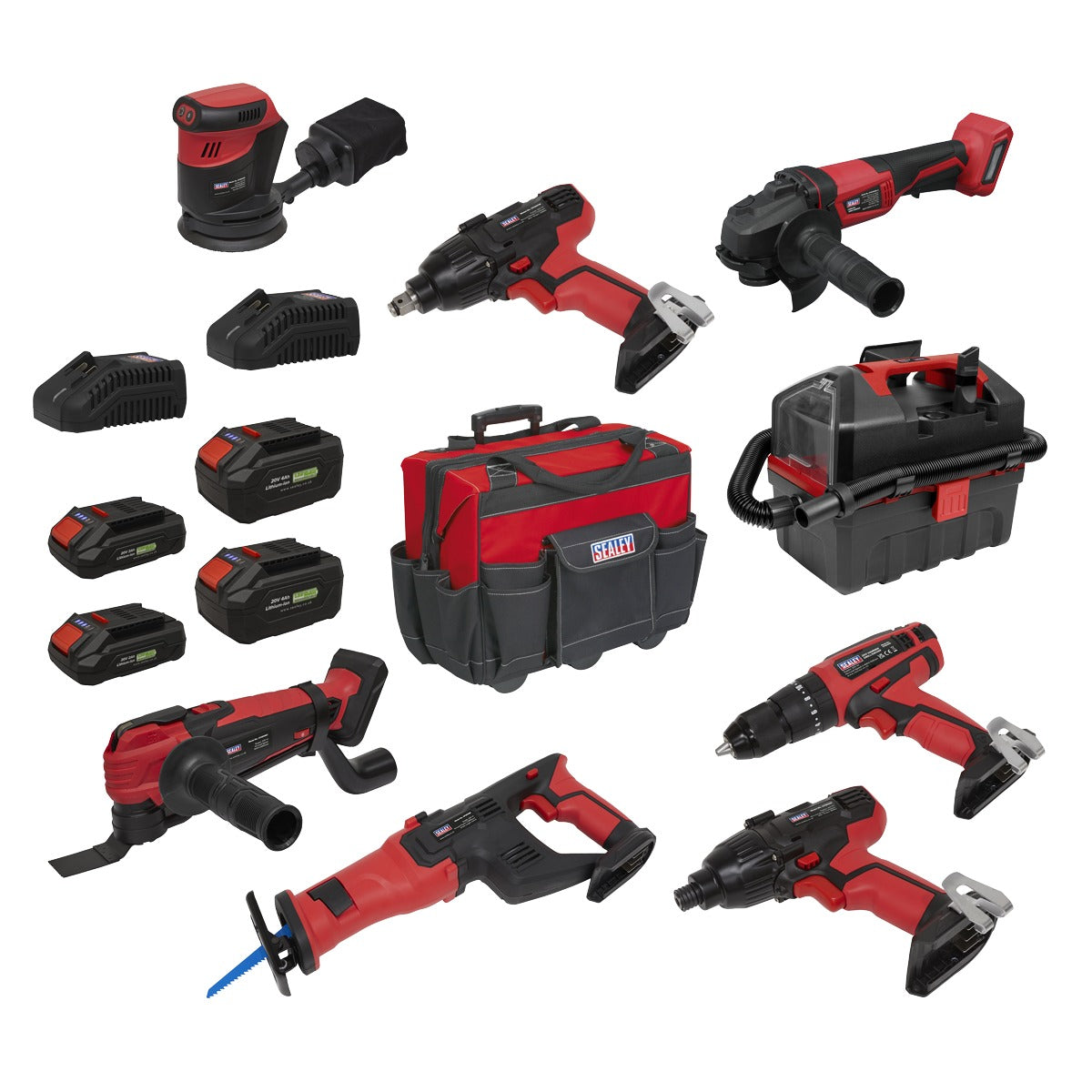 Sealey 8 x SV20 Series Cordless Power Tool Kit 20V Euro Plug - 4 Batteries CP20VCOMBO4EU