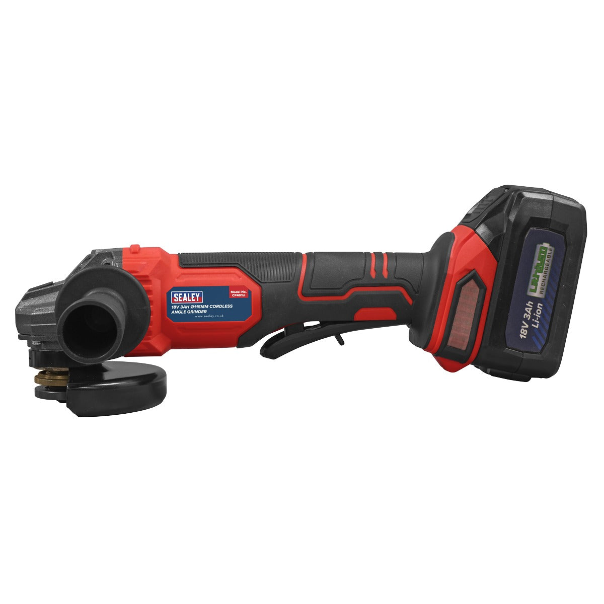 Sealey 115mm Cordless Angle Grinder 18V 3Ah - Red CP401LI