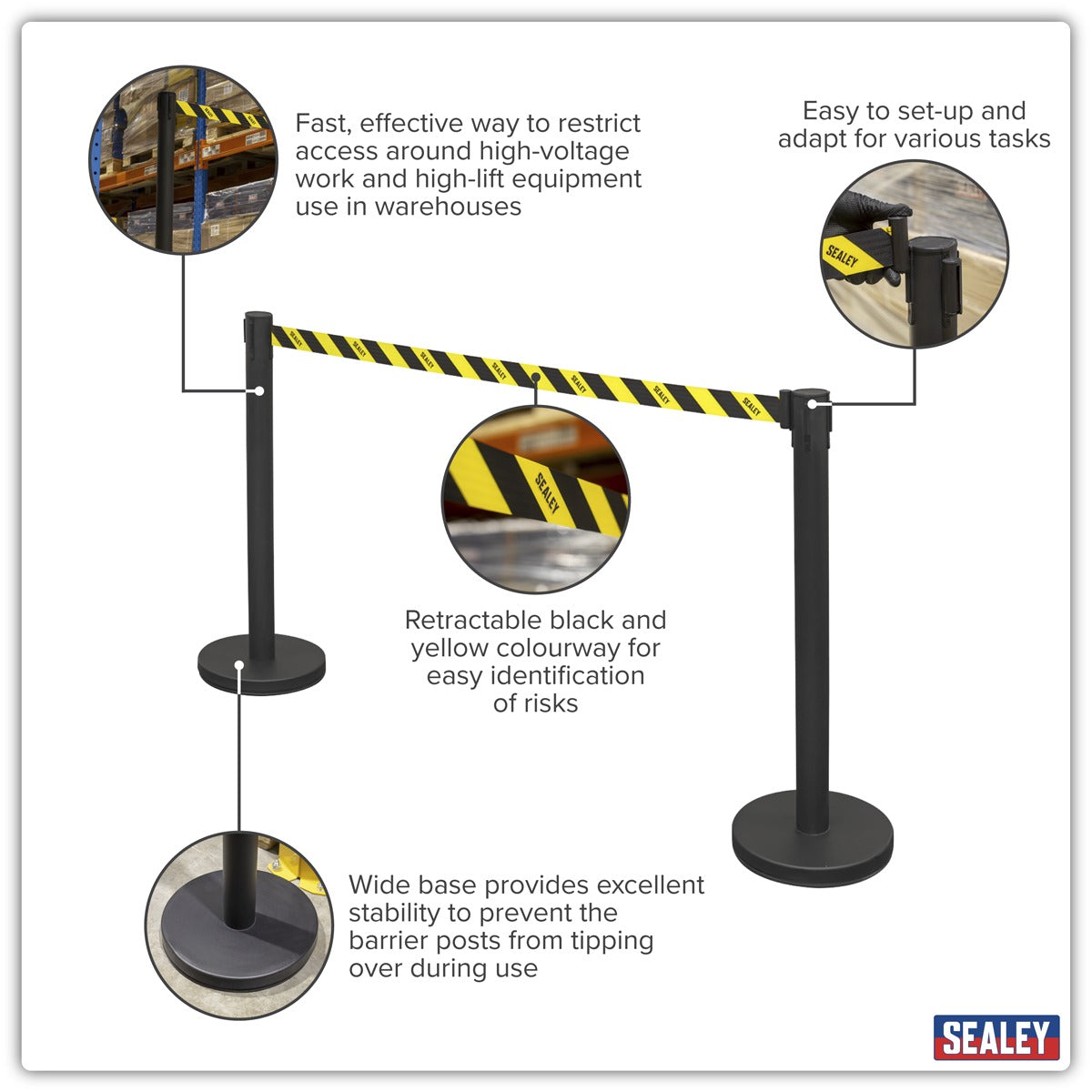 Sealey Retractable Safety Belt Barrier Post - Set of 2 EV23