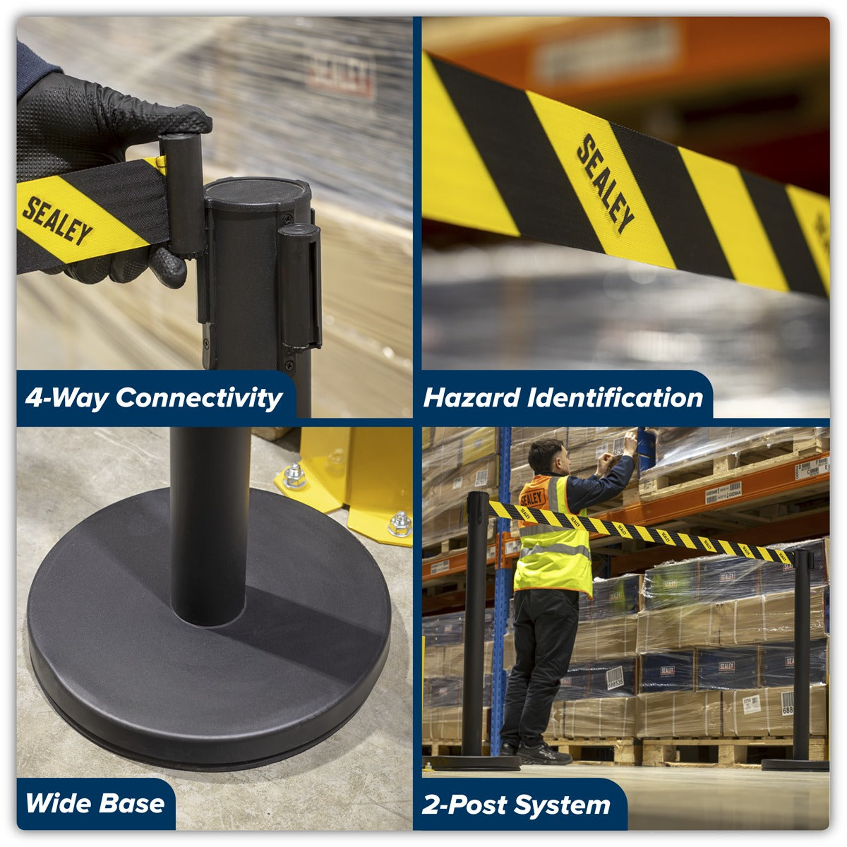 Sealey Retractable Safety Belt Barrier Post - Set of 2 EV23