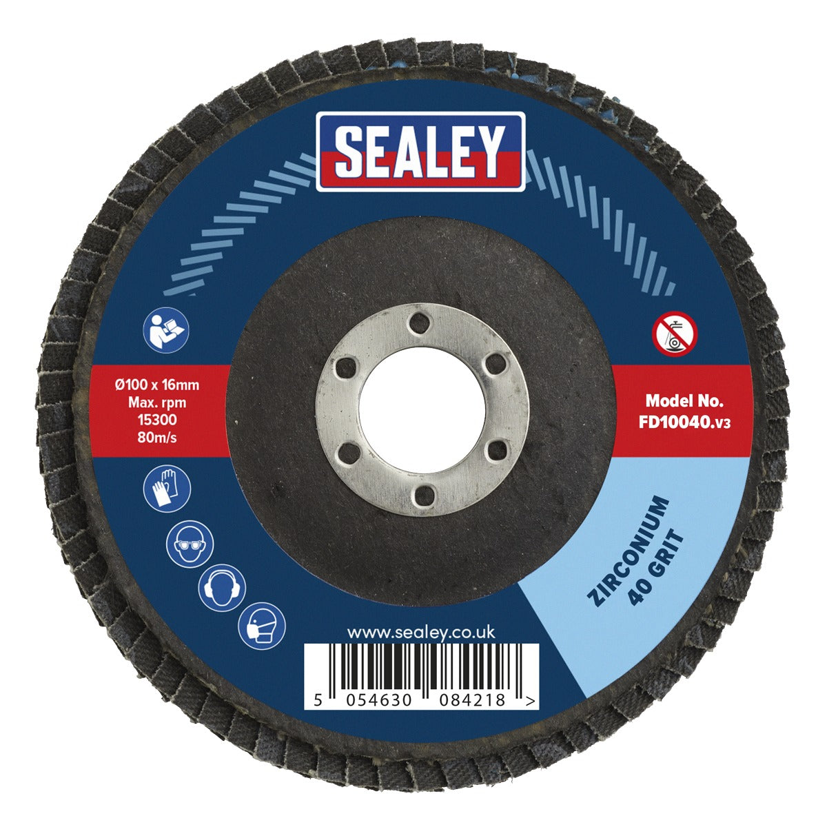 Sealey 100mm Zirconium Flap Disc 40Grit 16mm Bore FD10040