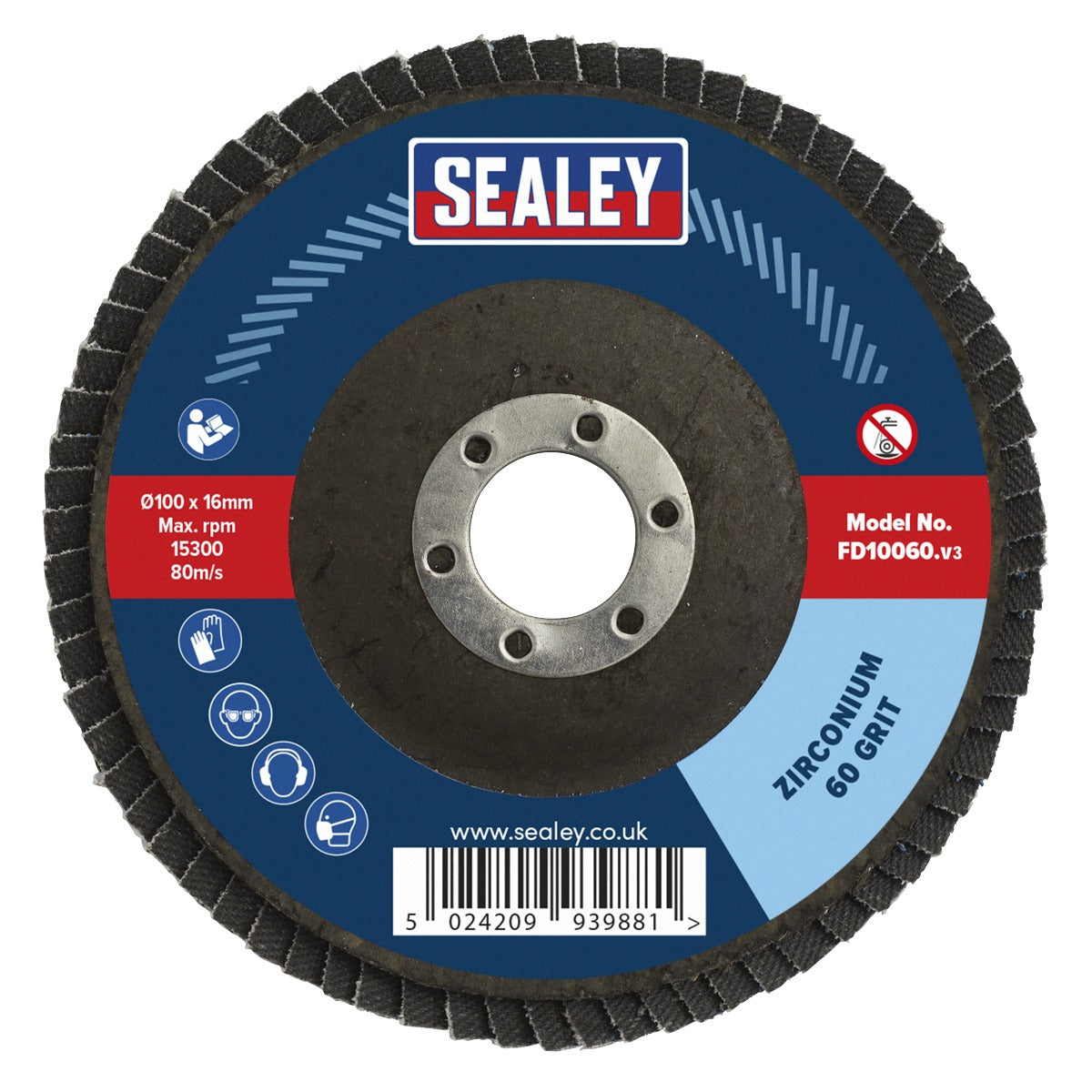 Sealey 100mm Zirconium Flap Disc 60Grit 16mm Bore FD10060