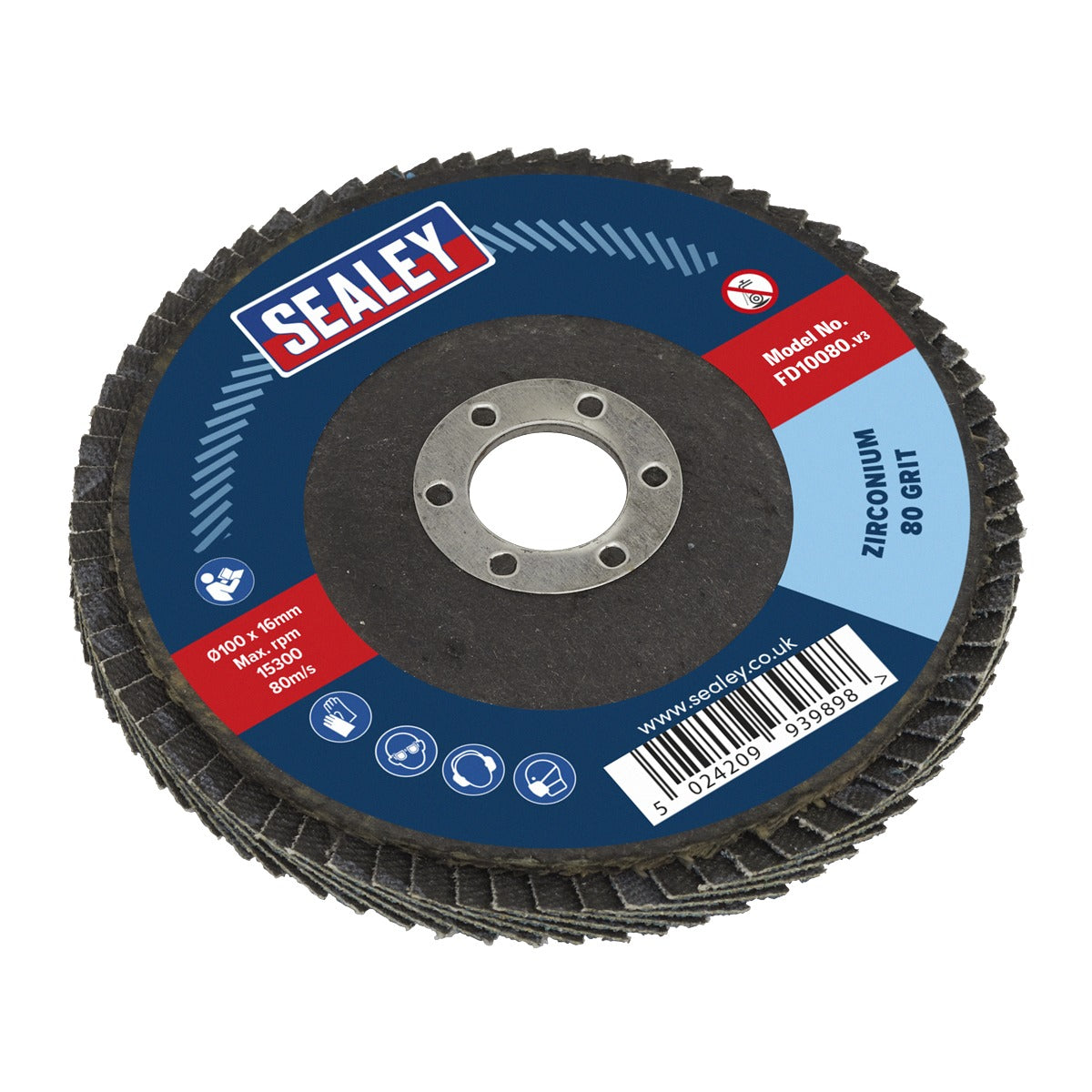 Sealey 100mm Zirconium Flap Disc 80Grit 16mm Bore FD10080