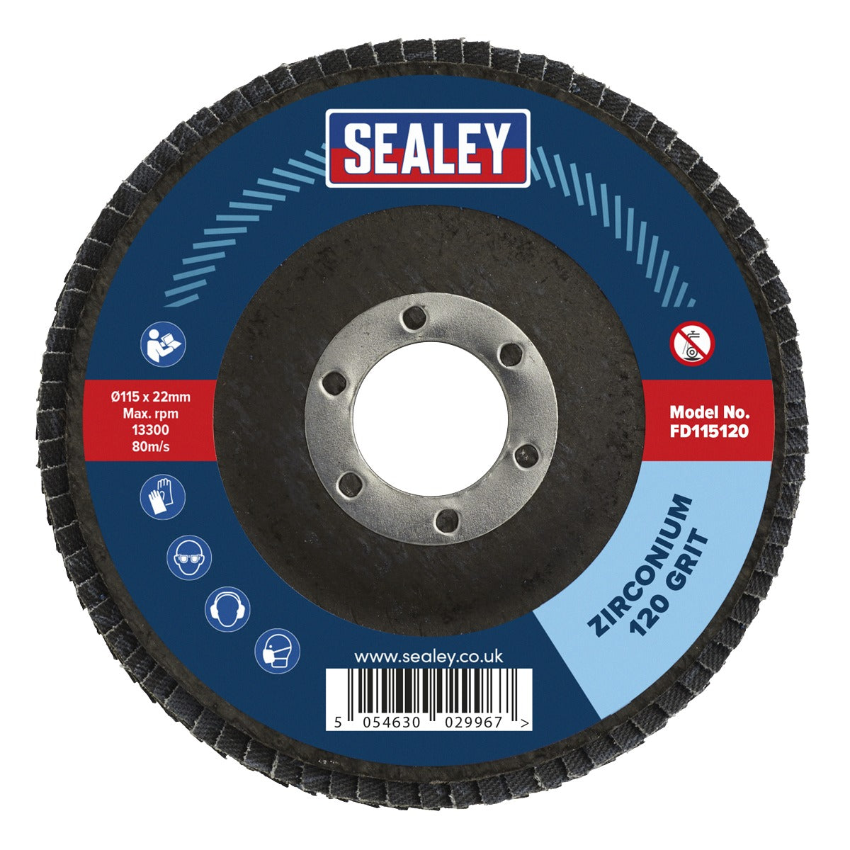Sealey 115mm Zirconium Flap Disc 120Grit 22mm Bore FD115120
