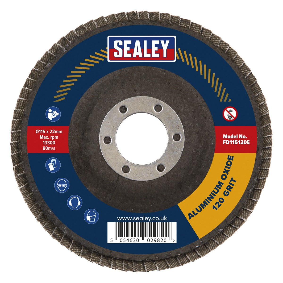 Sealey 115mm Aluminium Oxide Flap Discs 120Grit 22mm Bore - Pack of 10 FD115120E10