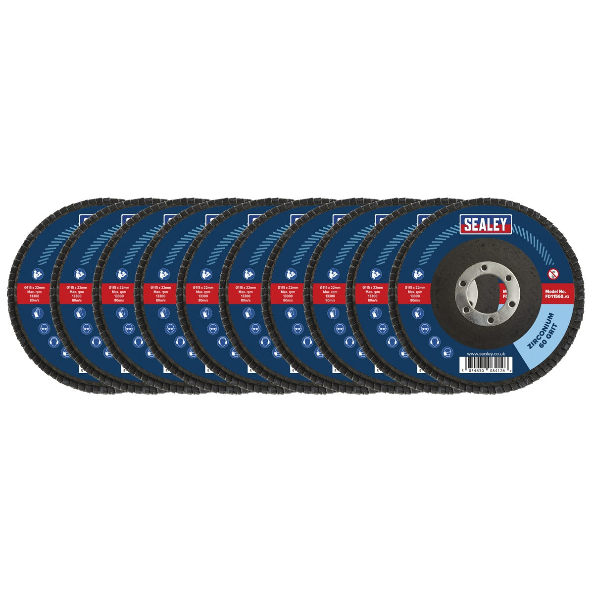 Sealey 115mm Zirconium Flap Discs 60Grit 22mm Bore - Pack of 10 FD1156010