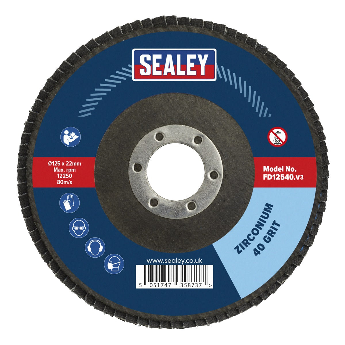 Sealey 125mm Zirconium Flap Disc 40Grit 22mm Bore FD12540