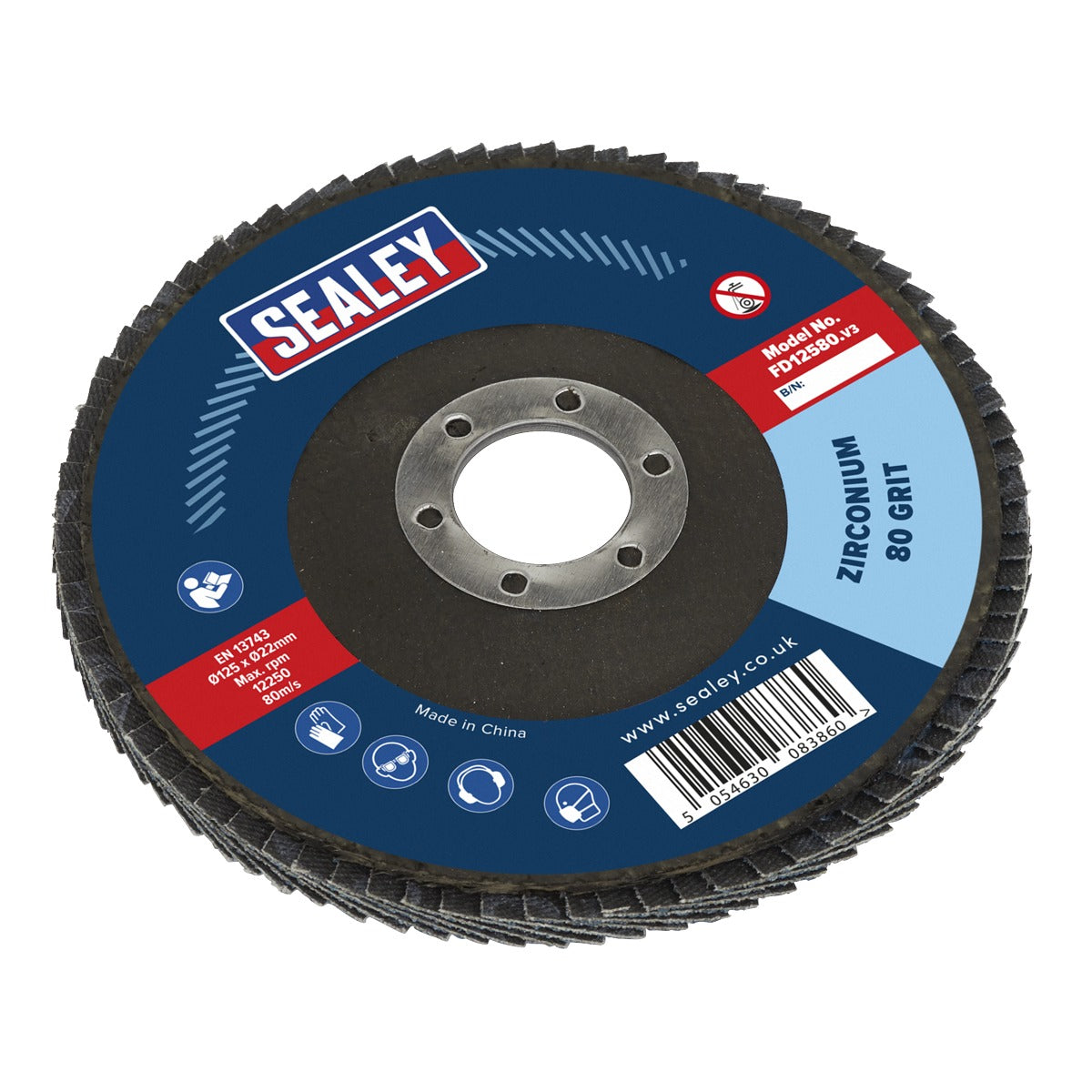 Sealey 125mm Zirconium Flap Disc 80Grit 22mm Bore FD12580