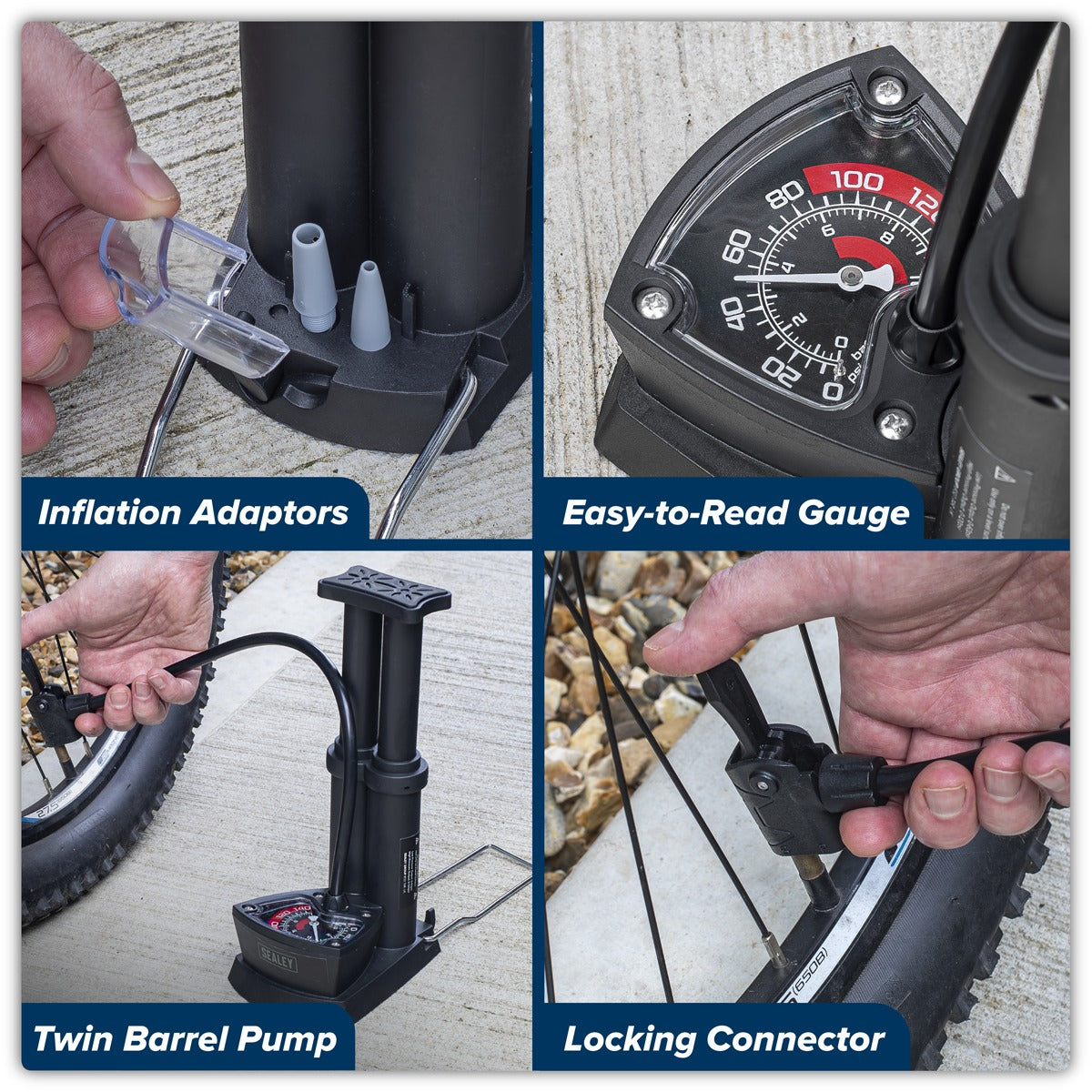 Sealey Mini Twin Barrel Bicycle Foot Pump FP7