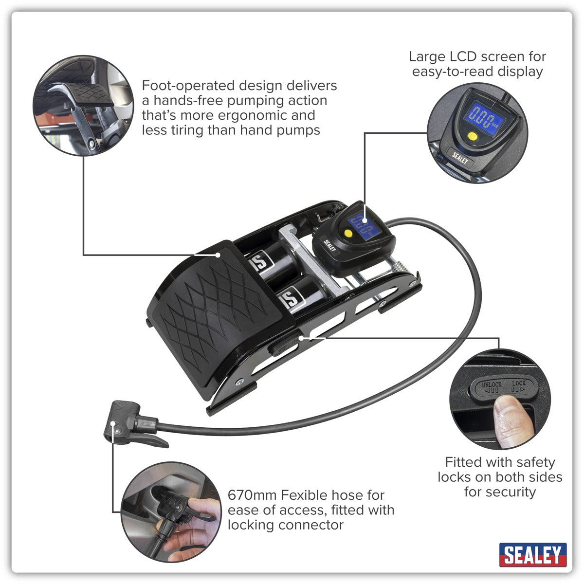 Sealey Twin Barrel Digital Foot Pump FP9D